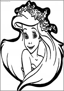 Ariel Mermaid Cute Face Free Printable Coloring Page