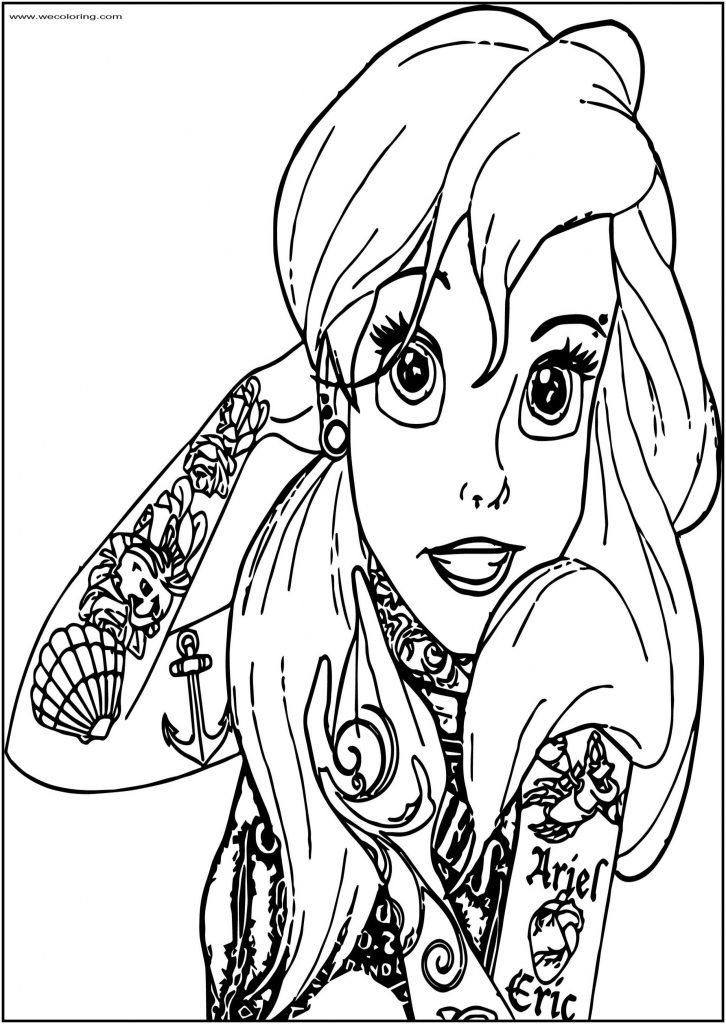 Ariel Mermaid Tattoo Free Printable Coloring Page - Wecoloringpage.com