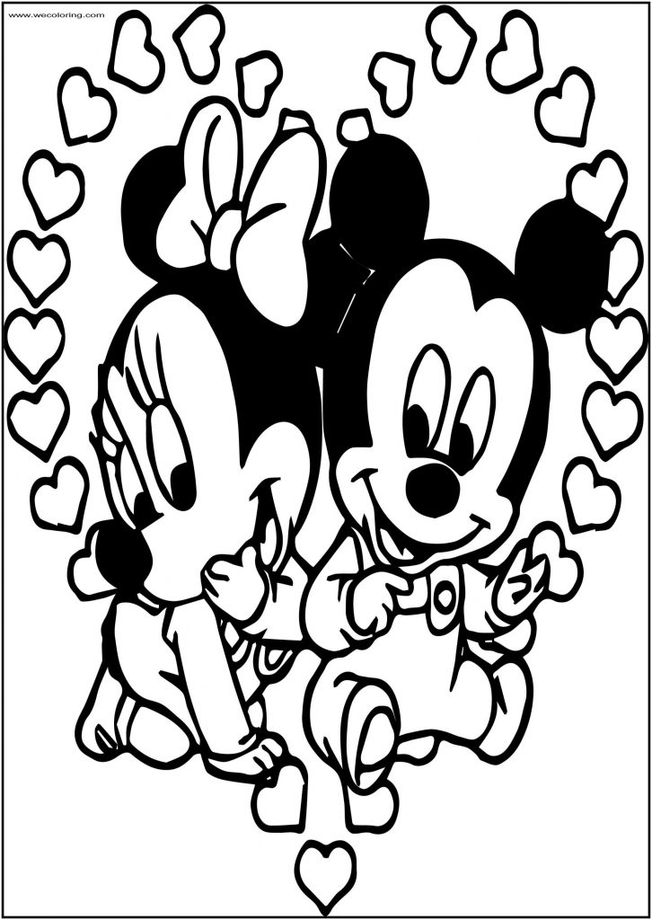 Baby Mickey And Minnie Heart Free A4 Printable Coloring Page ...