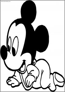 Baby Mickey Crawling Free A4 Printable Coloring Page