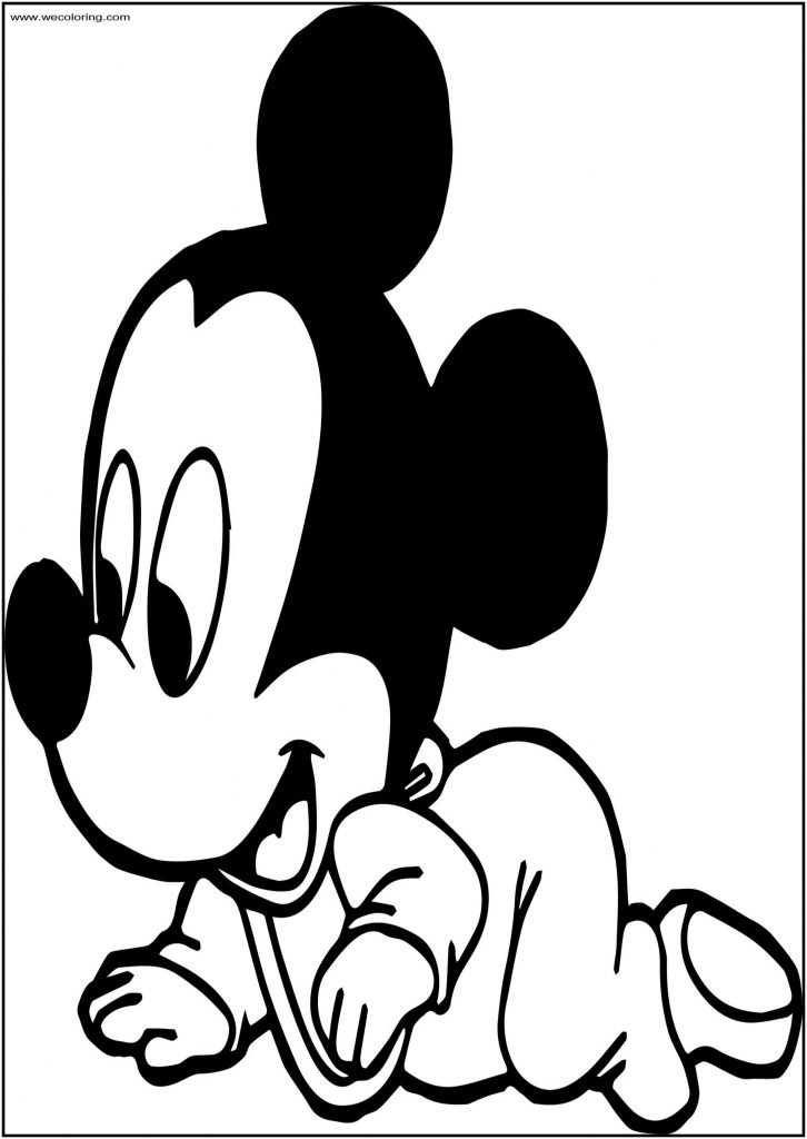 Baby Mickey Crawling Free A4 Printable Coloring Page - Wecoloringpage.com