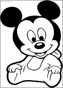 Baby Mickey Front View Free A4 Printable Coloring Page
