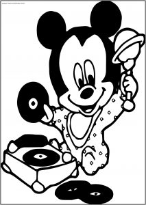 Baby Mickey Music Free A4 Printable Coloring Page