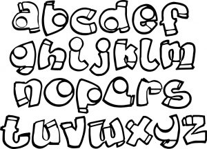 Childlike cartoon alphabet coloring page