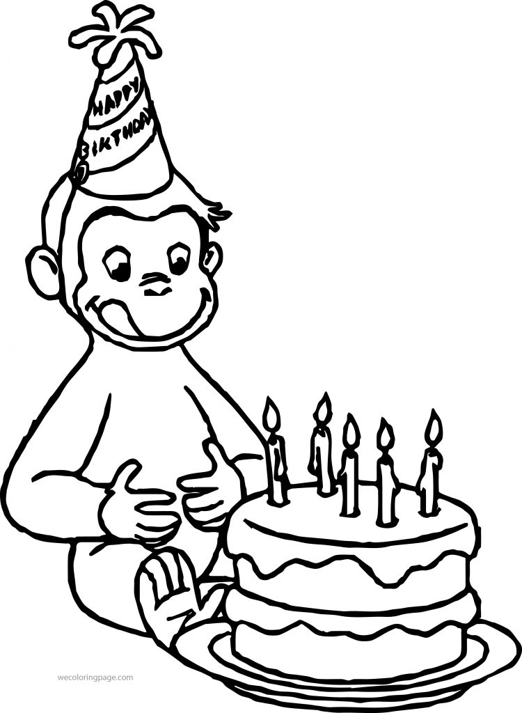 Curious George Monkey Cartoon Happy Birthday Coloring Page