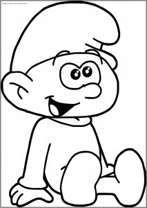 Cute Baby Smurf Happy Free Printable Coloring Page