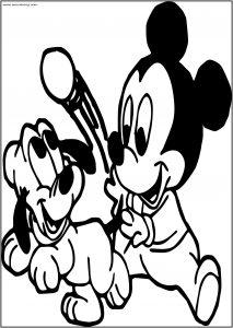 Disney Baby Pluto And Mickey Playing Ball Free Printable Coloring Page