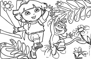 Dora And Monkey In Forest Coloring Page
