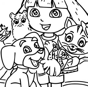 Dora Pets Care Dog Cat Coloring Page