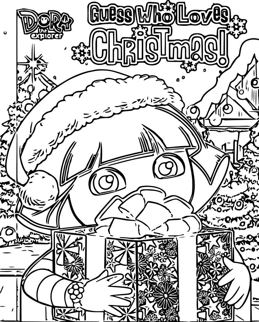 Dora The Explorer Guess Who Loves Christmas Coloring Page