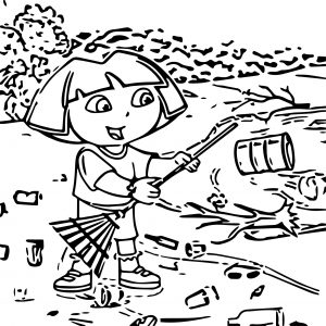 Ecofreak Dora Cleaning Beach Cartoon Coloring Page