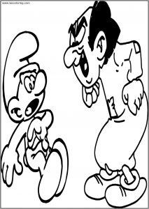 Gargamel Shouting At Hefty Smurf Free Printable Coloring Page