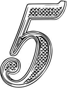 Gold Deco Number Five Coloring Page