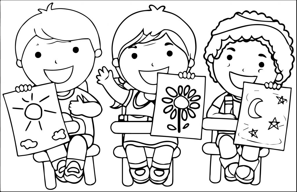 Kids Holding Copycat Pictures Kids Coloring Page - Wecoloringpage.com