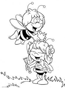 Maya the Bee Put a Crown to Her Friend Head Coloring Pages