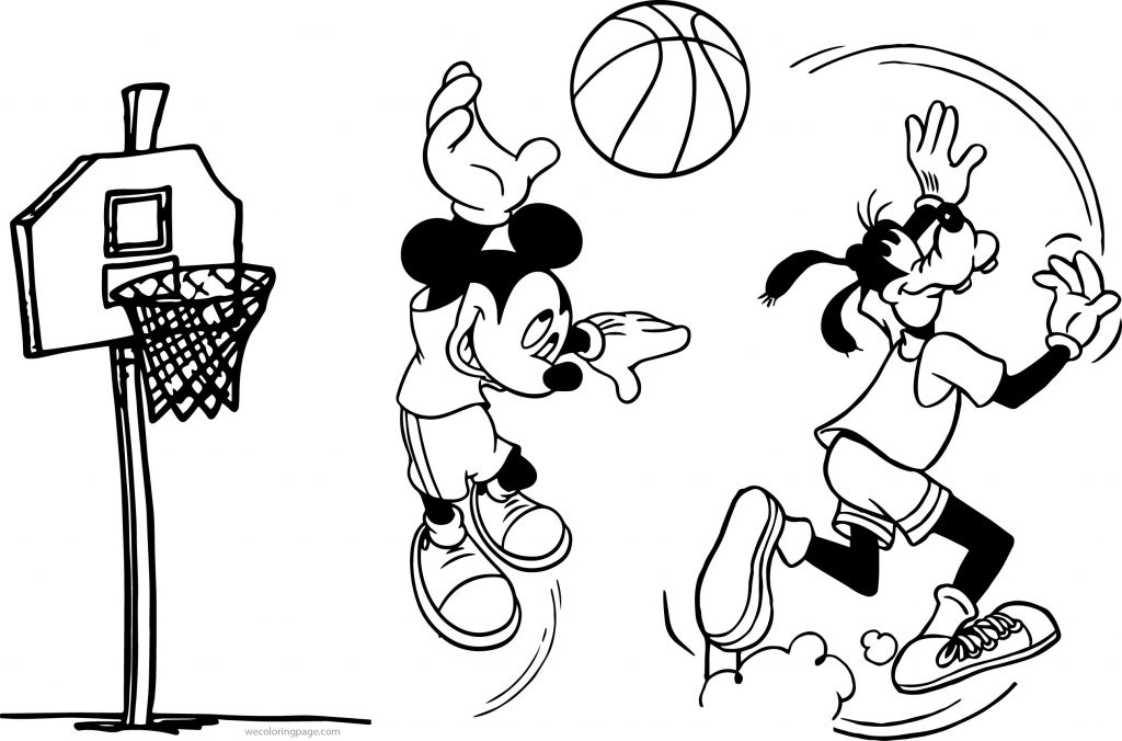 Mickey Mouse Goofy Playing Basketball Coloring Page - Wecoloringpage.com