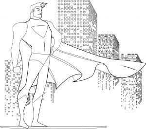 Superhero in the city coloring page