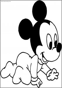 Sweet Baby Mickey Crawl Free A4 Printable Coloring Page