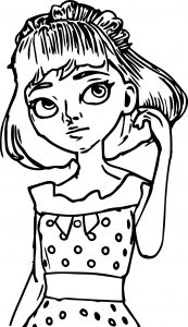 Thinking Black Hair Cute Girl Style Coloring Page
