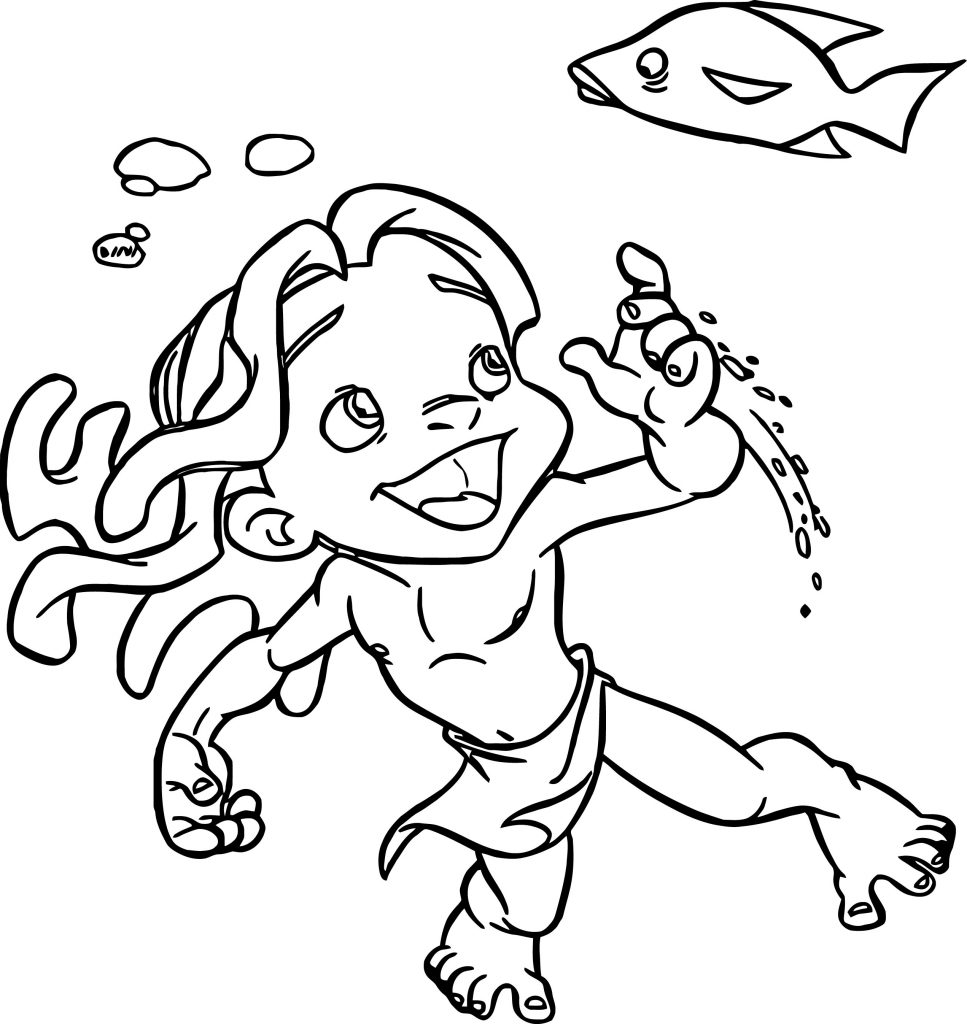 Young Tarzan Young Tarzan Swimming Coloring Pages - Wecoloringpage.com