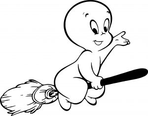 casper flying on a broom coloring page