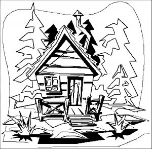 clip art mountain cabin coloring page