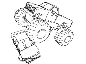 heavy monster truck crushing car coloring page