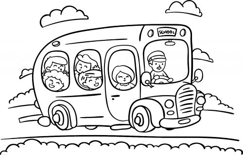 cartoon school bus with children coloring page - Wecoloringpage.com