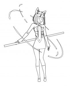 Manga Girl Stick Fighter Coloring Page