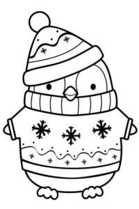 Cute Holiday Sweater Penguin Coloring Page|wecoloringpage
